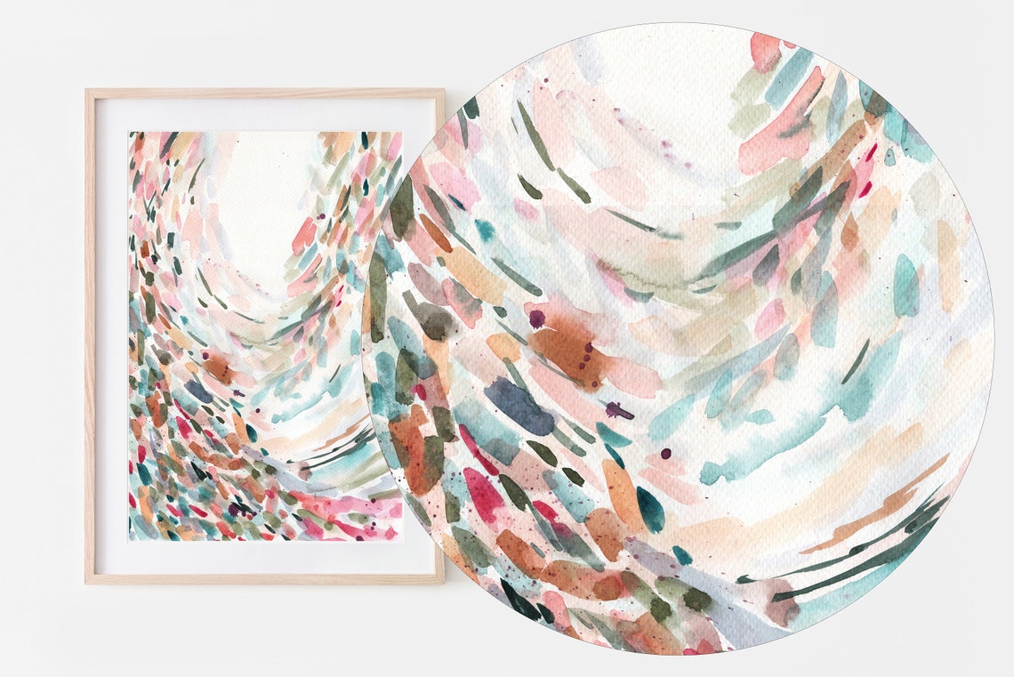 Pastel U Curve Abstract Watercolor Pink Teal Orange Dash Art Print - Image 2