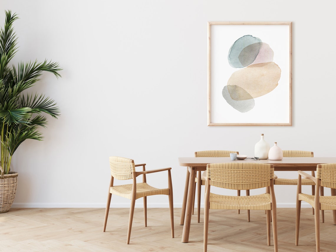 Abstract Neutral Stacked Watercolor Blobs Beige Blush Sage Print - Image 2