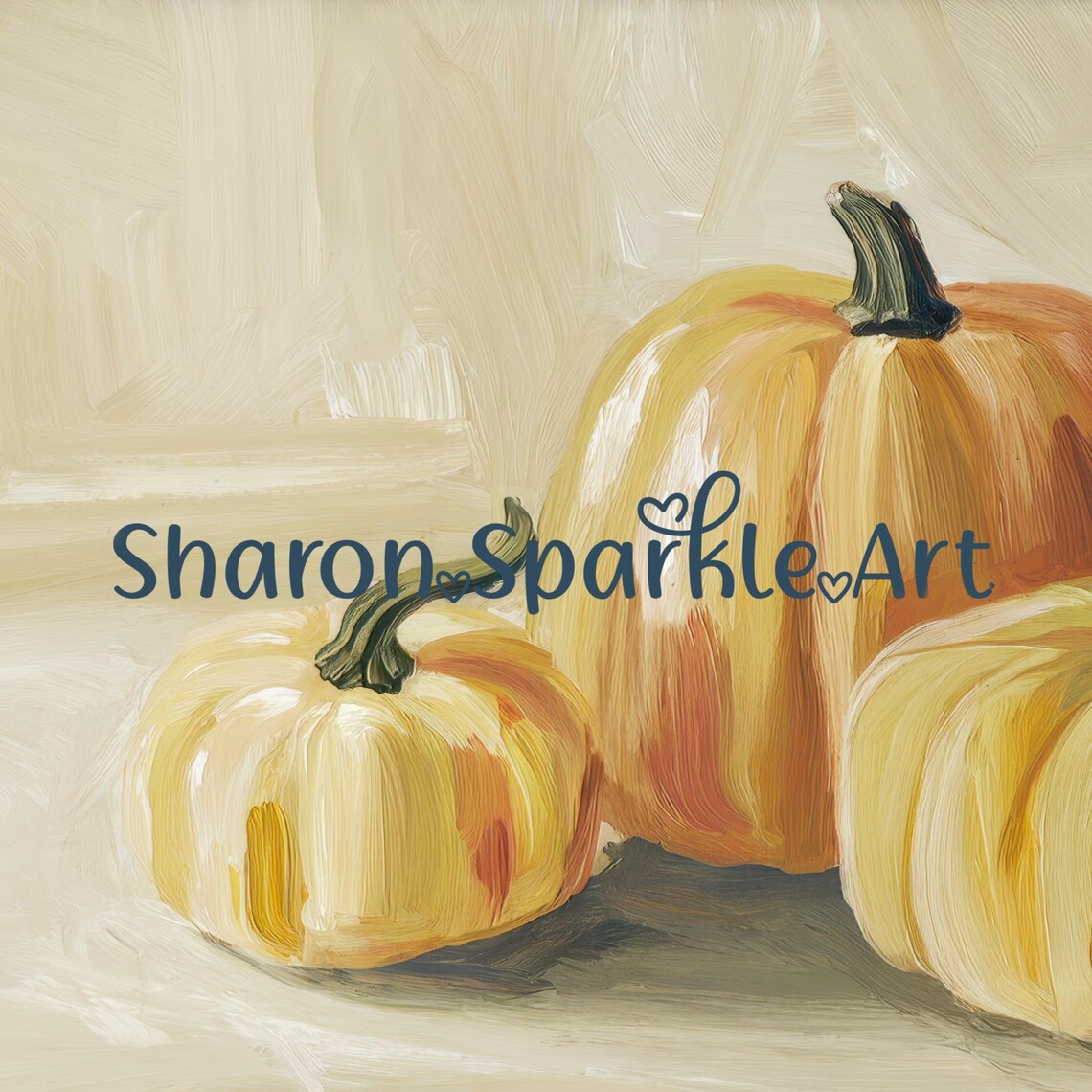 Three Pumpkins Neutral Beige Minimalist Fall Oil Painting Harvest Poster - Image 4
