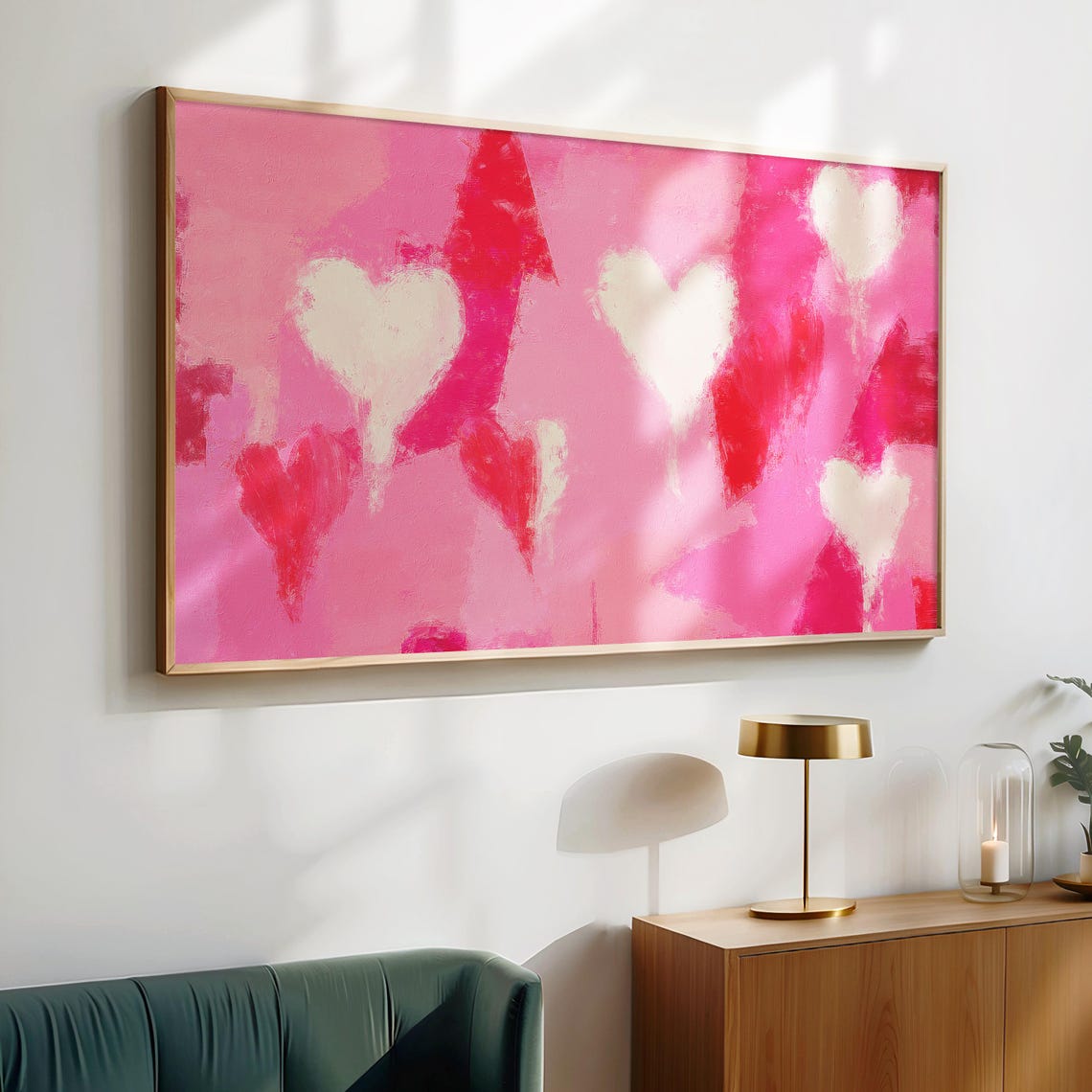 Colorful Pink Abstract Textured Hearts Valentine Romantic Art Poster - Image 3
