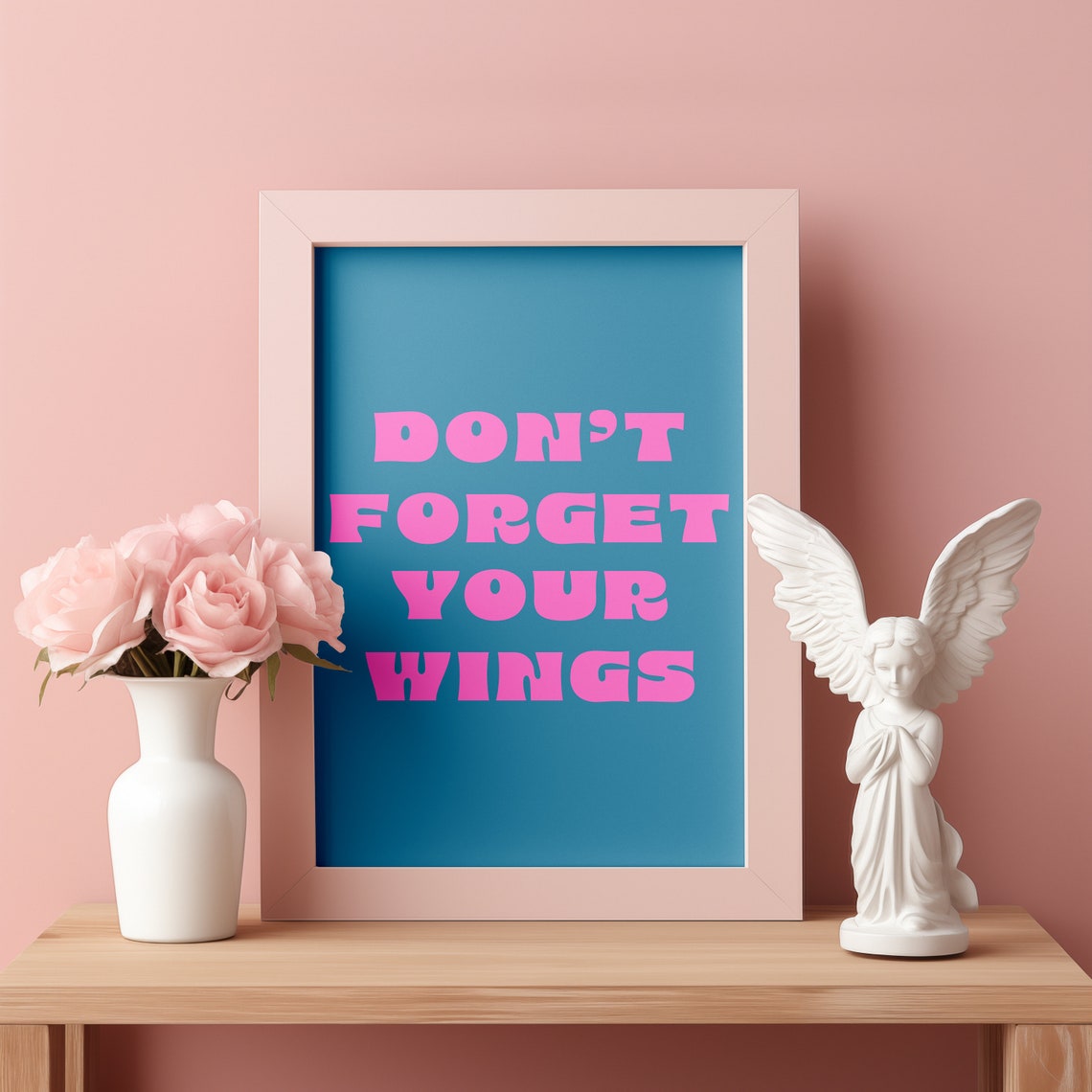 Dont Forget Your Wings Pink Teal Retro Bold Motivational Quote Poster - Image 3