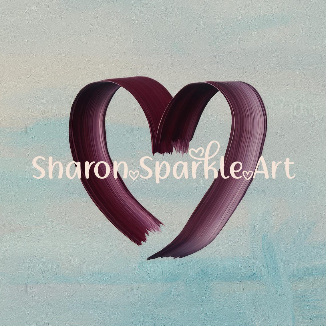 Minimalist Burgundy Brushstroke Heart Neutral Blue Valentine Art Print - Image 4