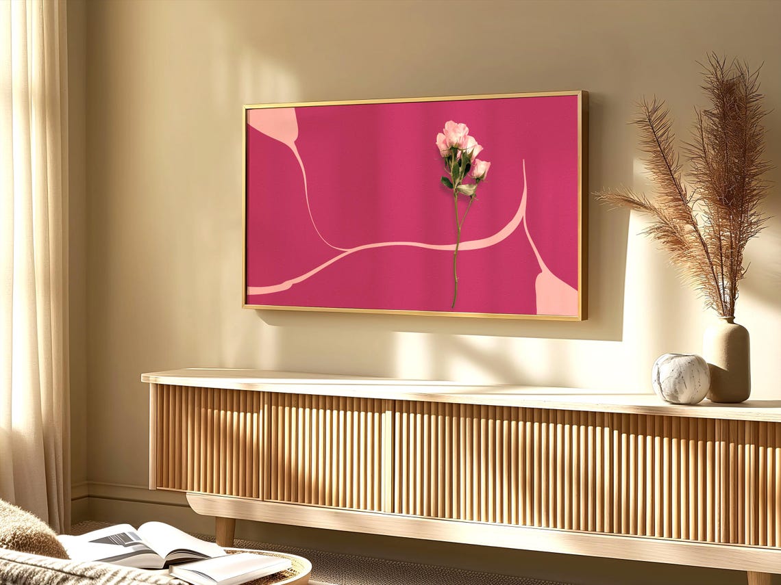 Pink Rose Minimalist Abstract Magenta Background Floral Poster - Image 2