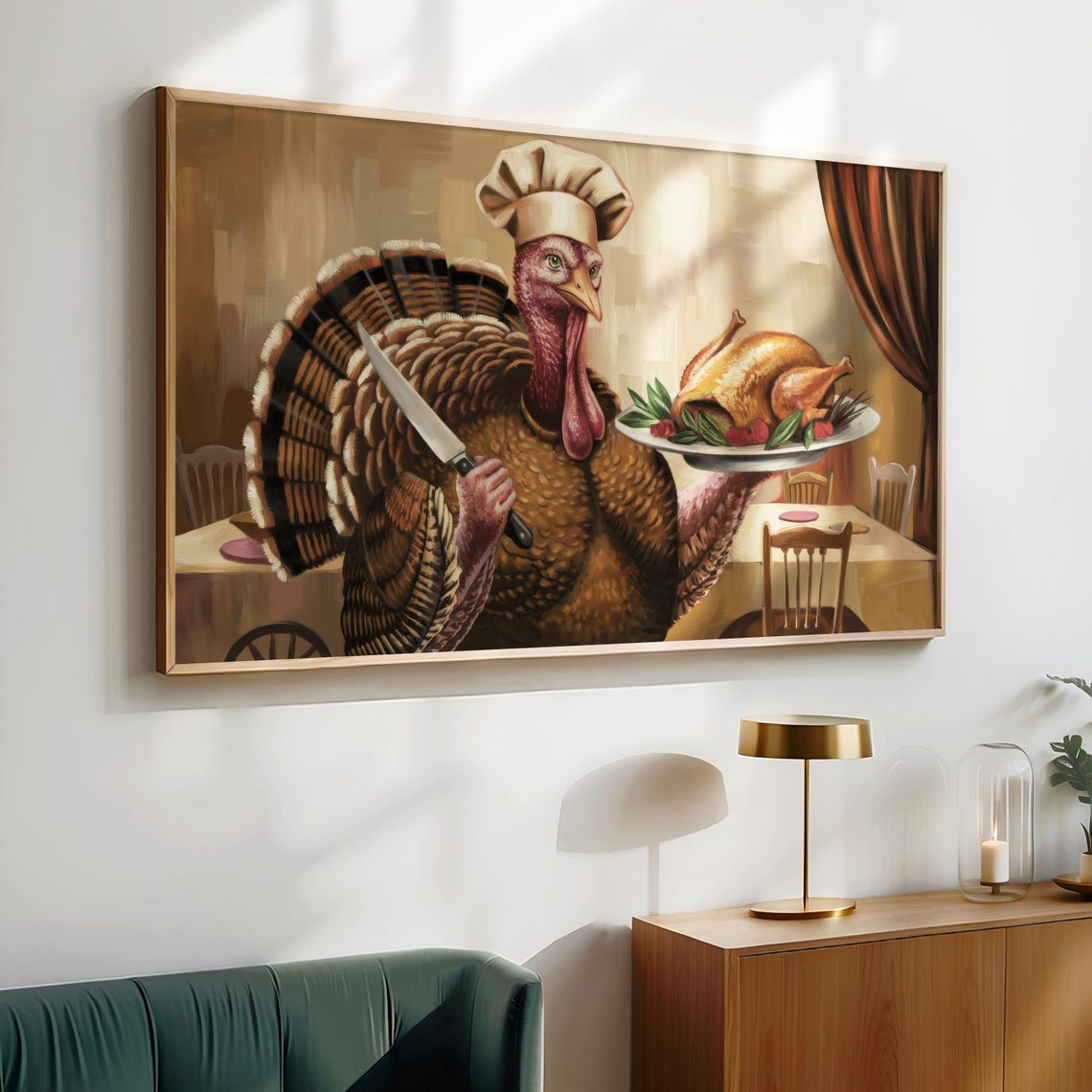 Thanksgiving Turkey Chef Holding Roasted Dinner Humorous Art Poster - Image 3