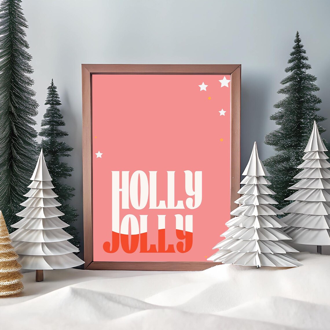 Holly Jolly Retro Bold Typography Pink Trendy Christmas Wall Art - Image 2