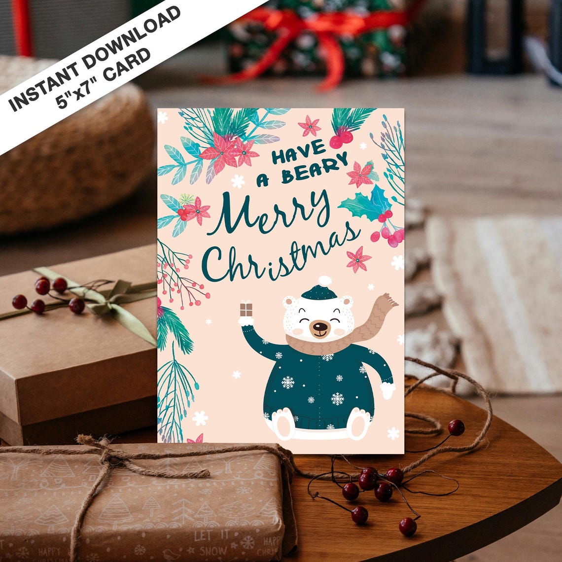 Have A Beary Merry Christmas Bear With Cocoa Mug Card Poster