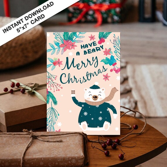 Have A Beary Merry Christmas Bear With Cocoa Mug Card Poster