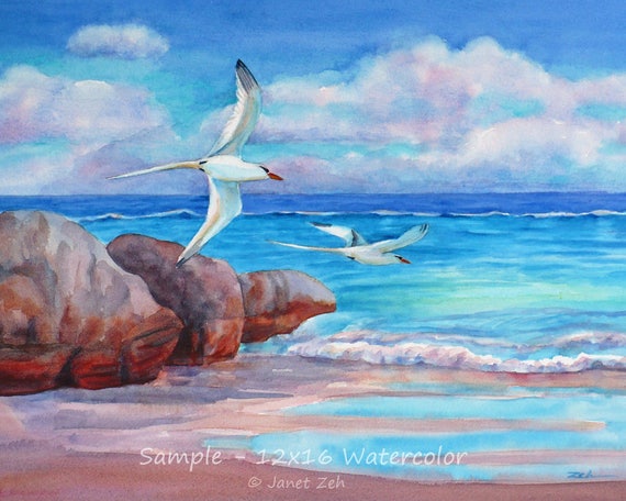 Custom Beach Painting From Photo Watercolor Or Oil Art Commission Original Tropical Beach Wall Art Coastal Artwork By Janet Zeh