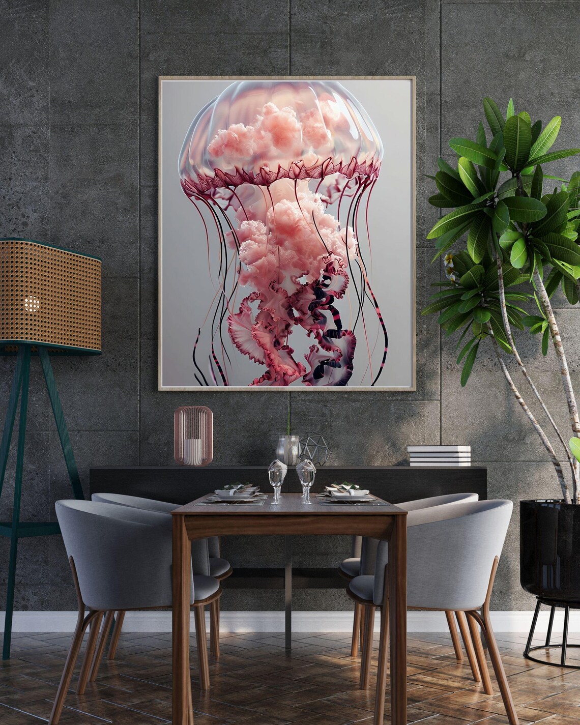 Pink Jellyfish Underwater Ocean Life Modern Art Photography Poster