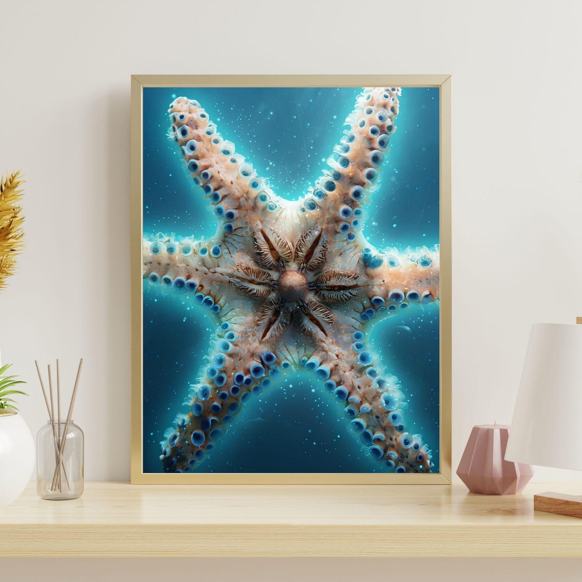 Underwater Starfish Art Blue Teal Ocean Close Up Marine Life Poster