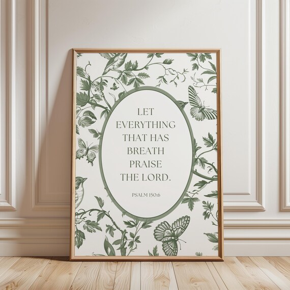 Physical Print Toile Christian Wall Art Scripture Bible Verse Green Poster Bird