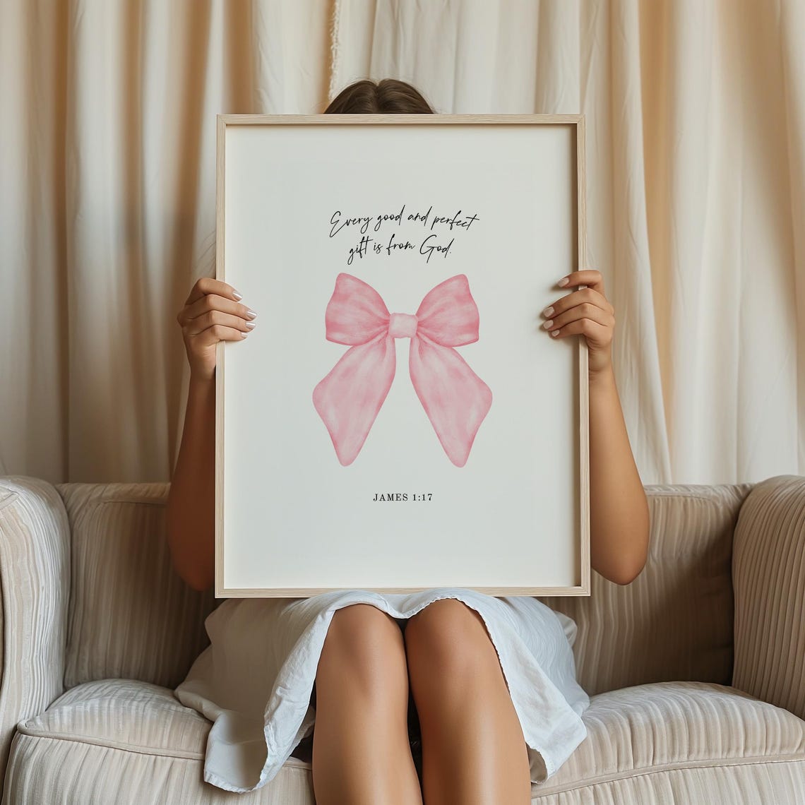 Pink Bow Bible Verse Art, Christian Coquette Decor