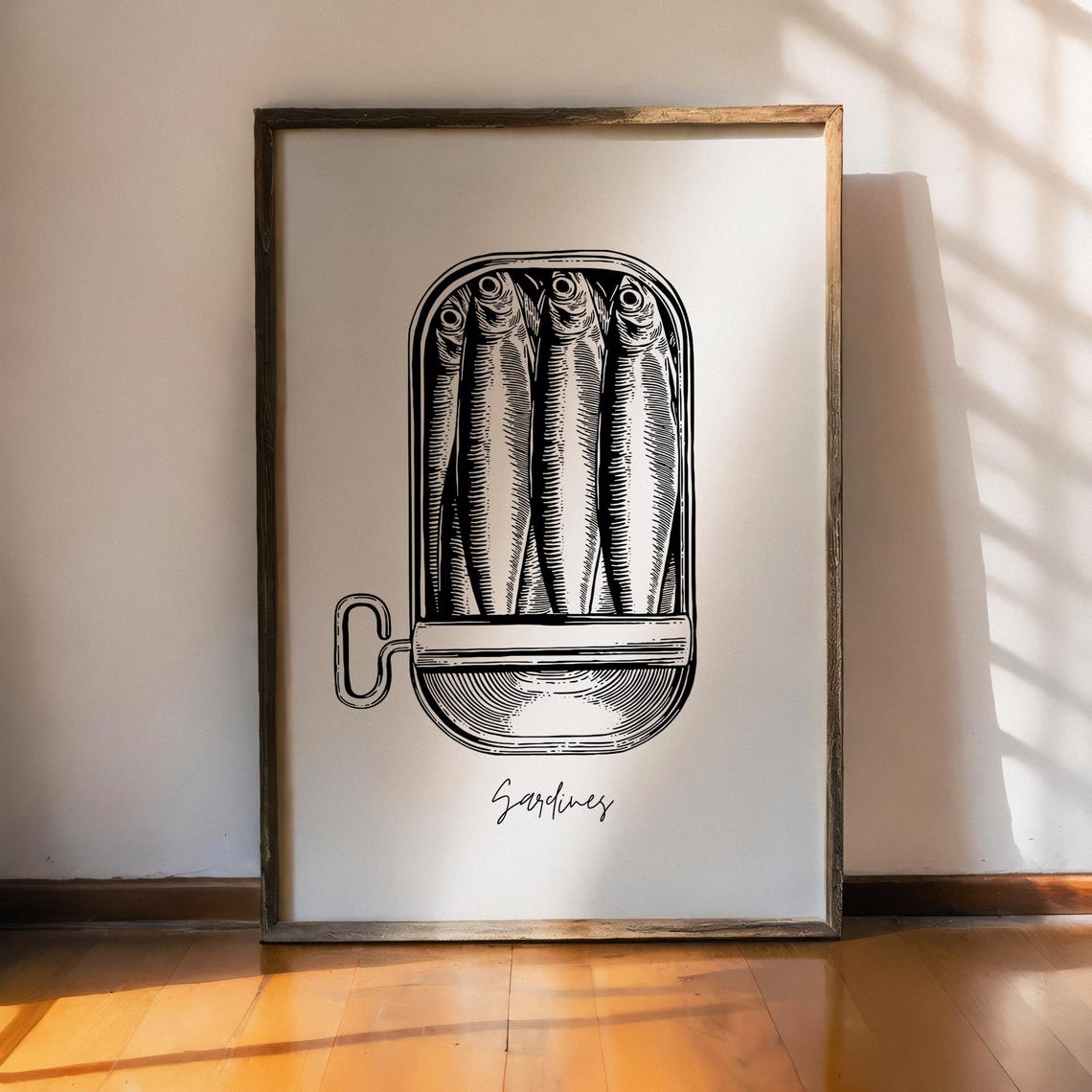 Vintage Sardines Tin Black Ink Fish Illustration Retro Kitchen Poster - Image 4