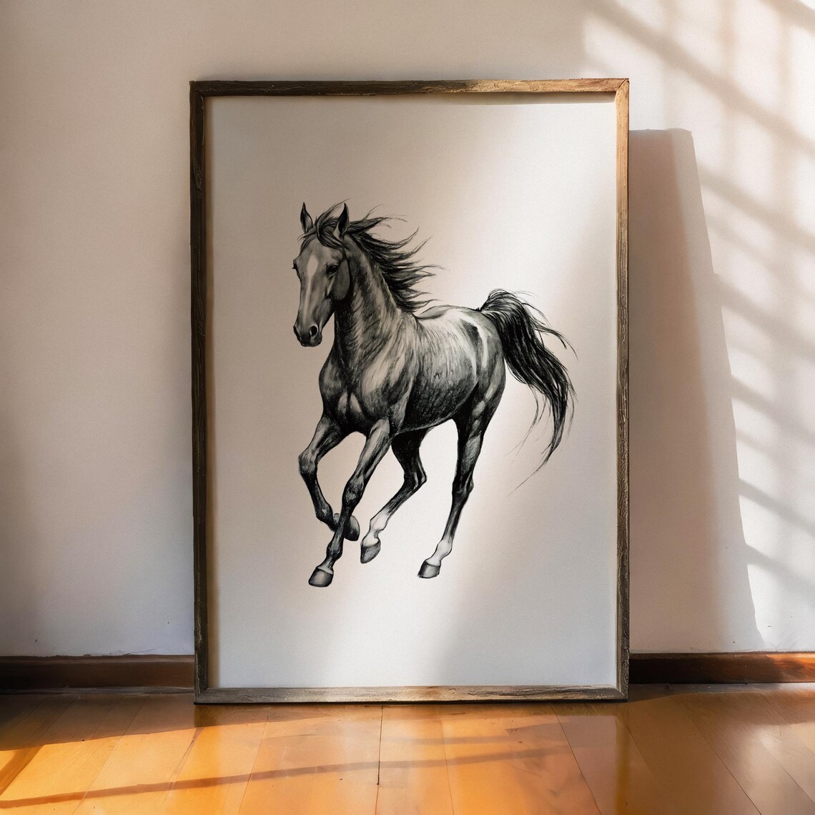 Galloping Horse Charcoal Sketch Vintage Farmhouse Equestrian Art Print - Image 3