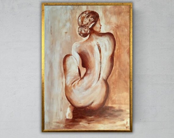 Sepia Nude Woman From Behind Soft Impressionist Figurative Art Print