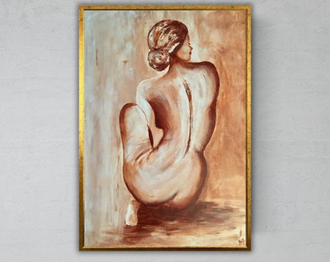 Sepia Nude Woman From Behind Soft Impressionist Figurative Art Print
