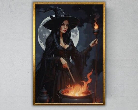 Spells Casting Witch Art Print, Magical Gift
