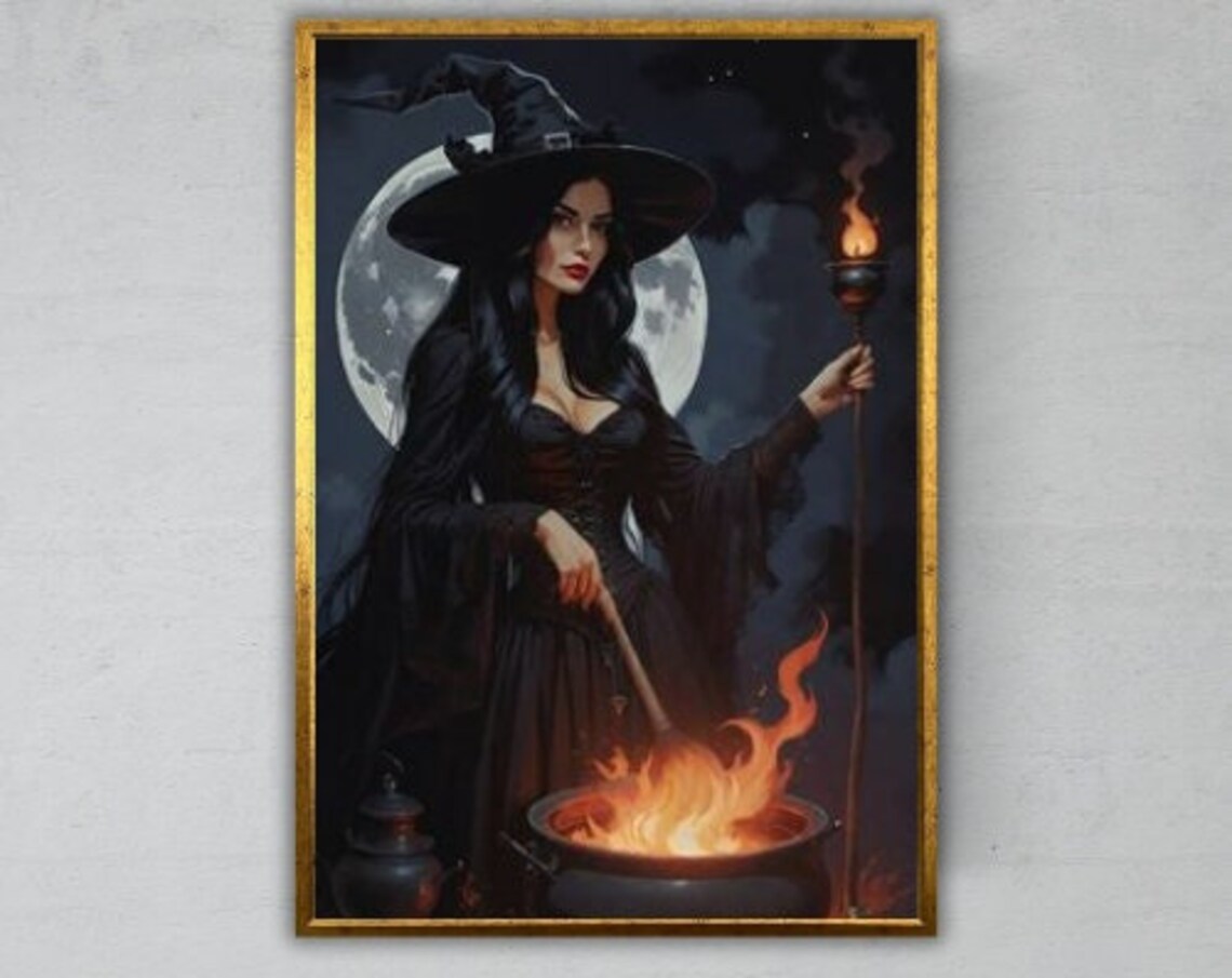 Spells Casting Witch Art Print, Magical Gift