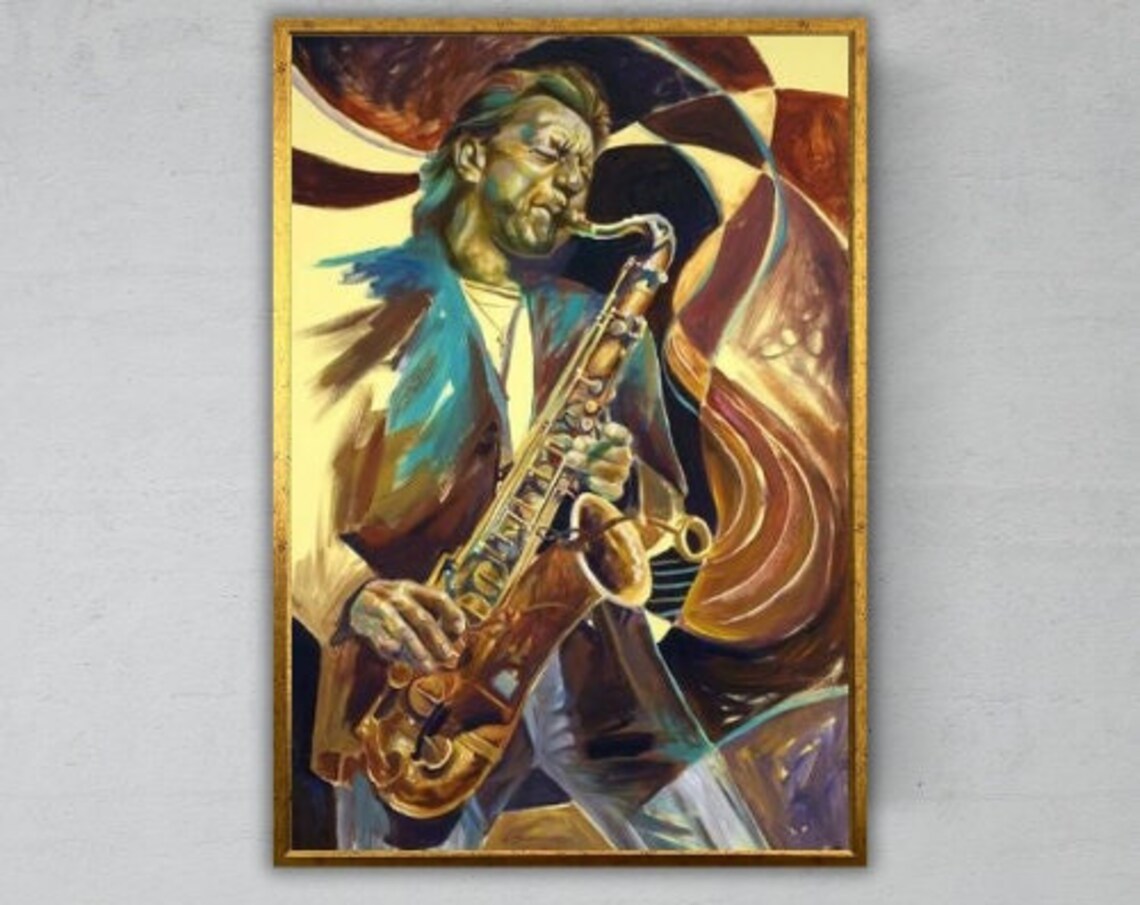 Expressive Jazz Saxophone Musician Portrait Abstract Oil Painting Art Poster