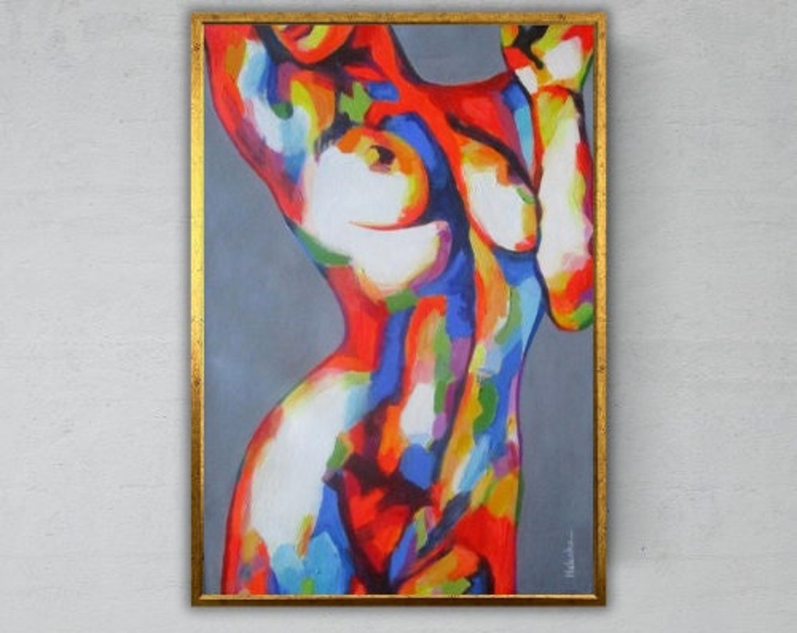 Vibrant Abstract Nude Torso Multicolor Bold Brushstroke Body Art Print