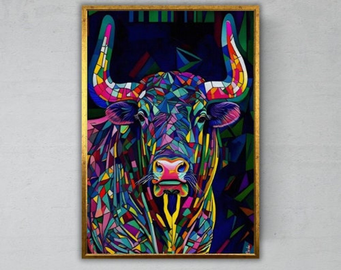 Bull Wall Art Ready To Hang Wildlife Gift Western Decor Farmhouse Wall Decor