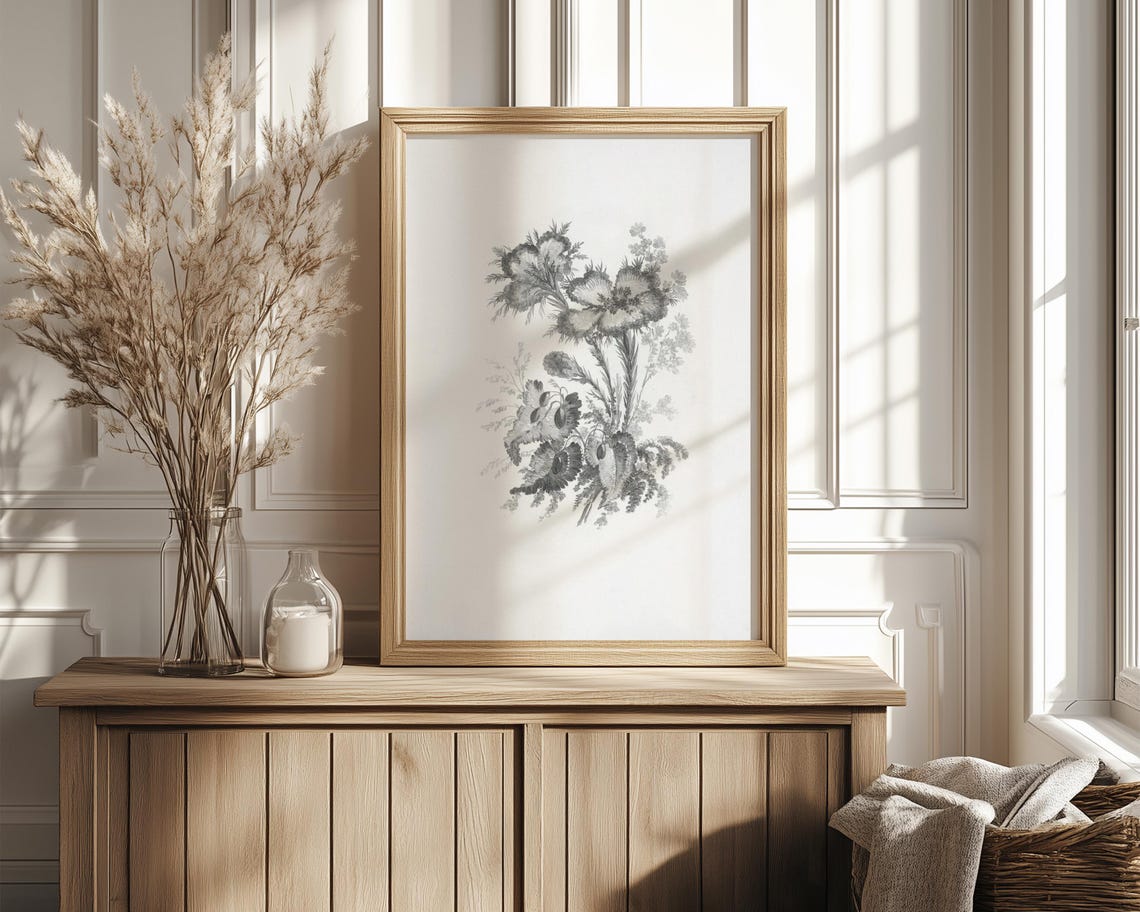 Monochrome Vintage Wildflower Bouquet Botanical Engraving Poster - Image 4