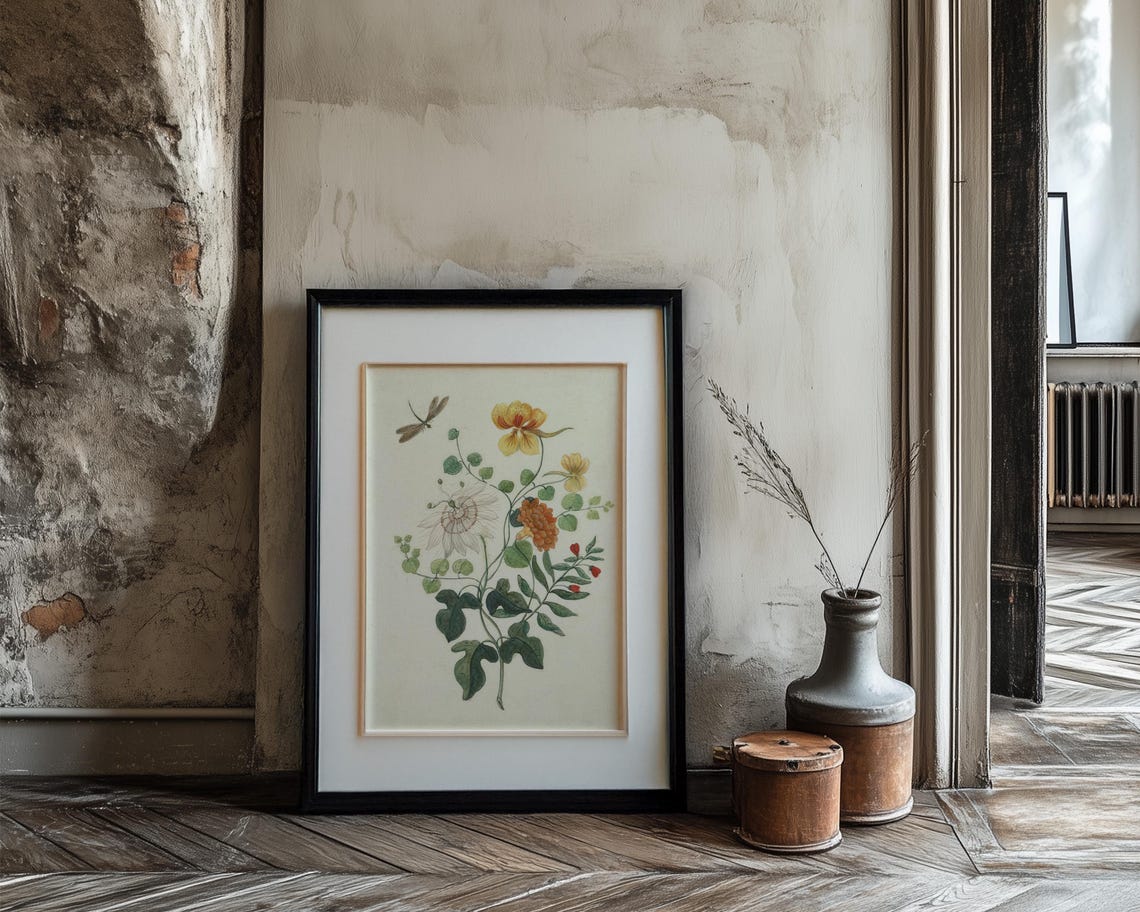 Passion Flower and Nasturtium with Dragonfly Botanical Poster - Image 3
