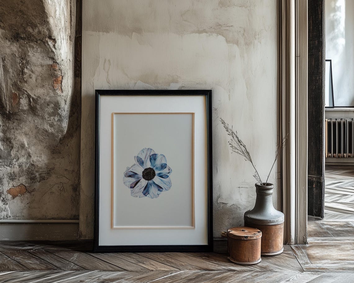 Blue Anemone Bloom Pressed Flower Style Minimal Floral Poster - Image 3