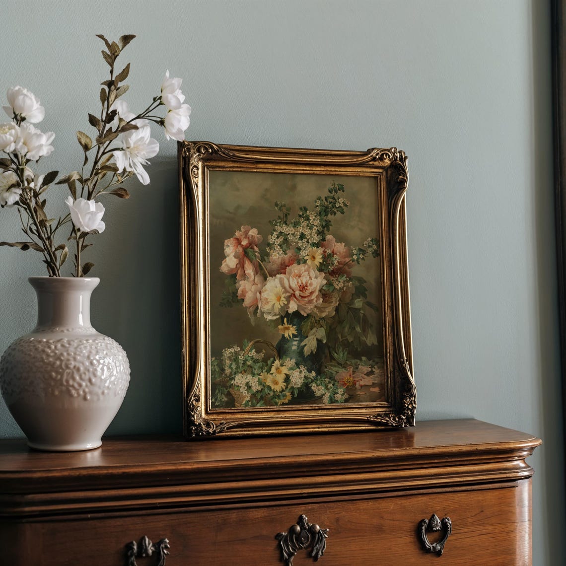 Grand Mixed Rose Bouquet in Classic Floral Still Life Oil Poster - Image 2