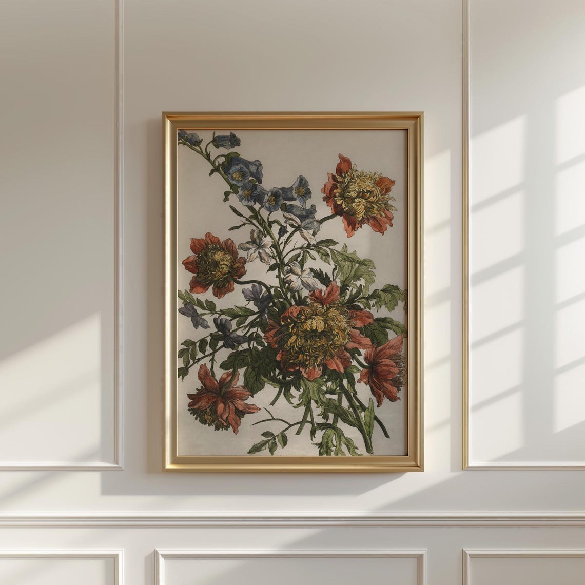 Red And Blue Vintage Bouquet Engraving Floral Wall Decor Print - Image 5