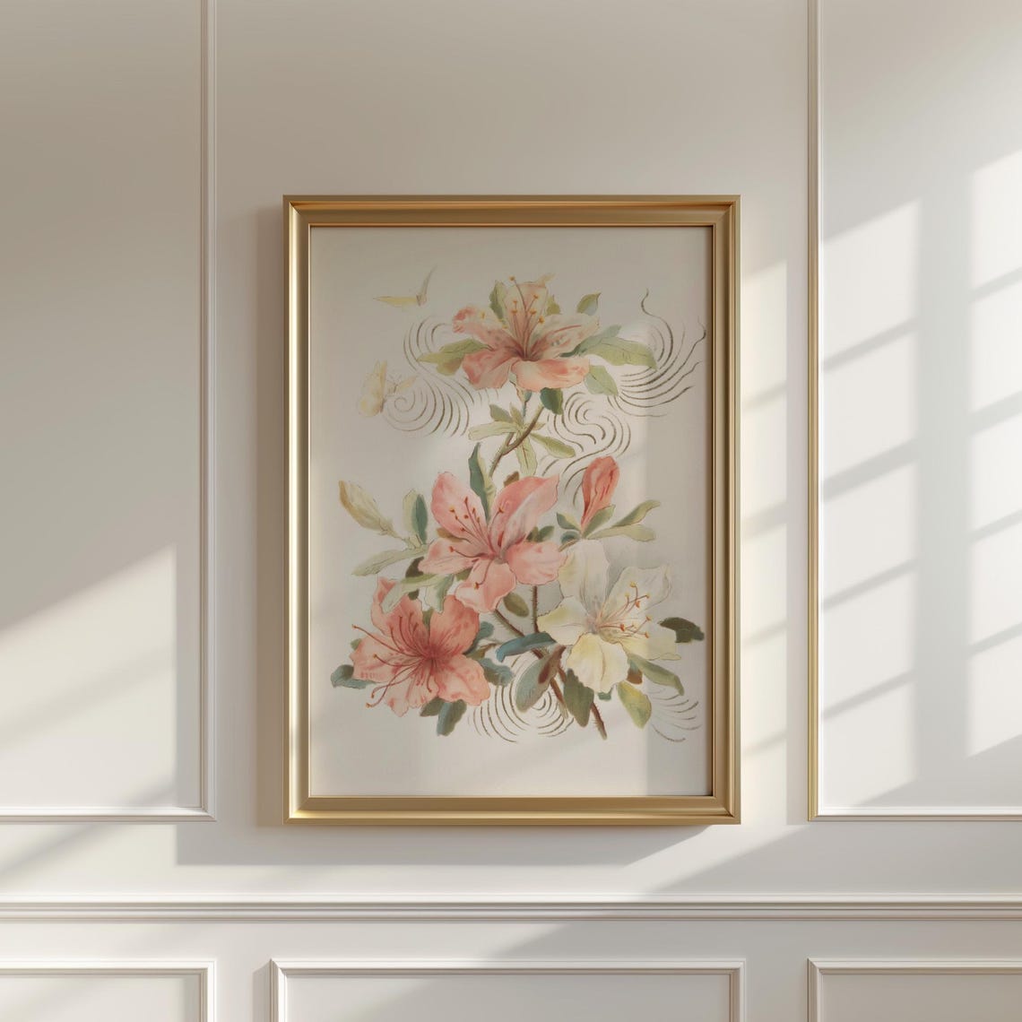 Peach Azalea Blossom with Butterfly Vintage Japanese Floral Poster - Image 5