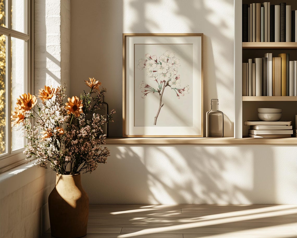 White Cherry Blossom Branch Vintage Botanical Illustration Poster - Image 6