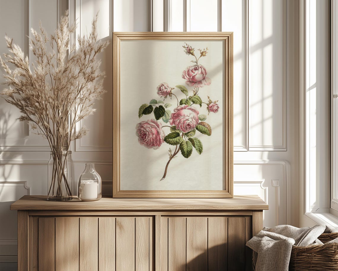 Pink Roses Cluster Vintage Botanical Illustration Wall Decor Print - Image 4