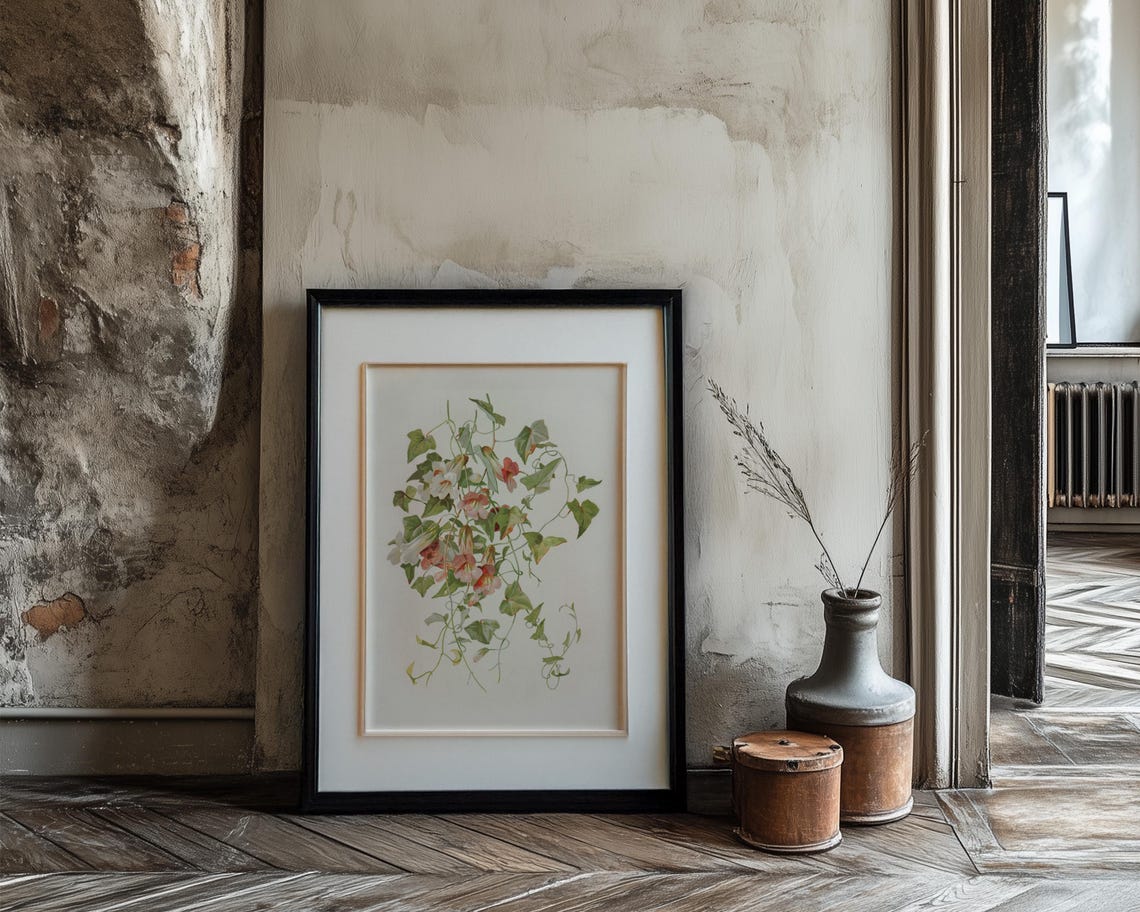 Delicate Trailing Morning Glory Vine White Blossom Botanical Poster - Image 3