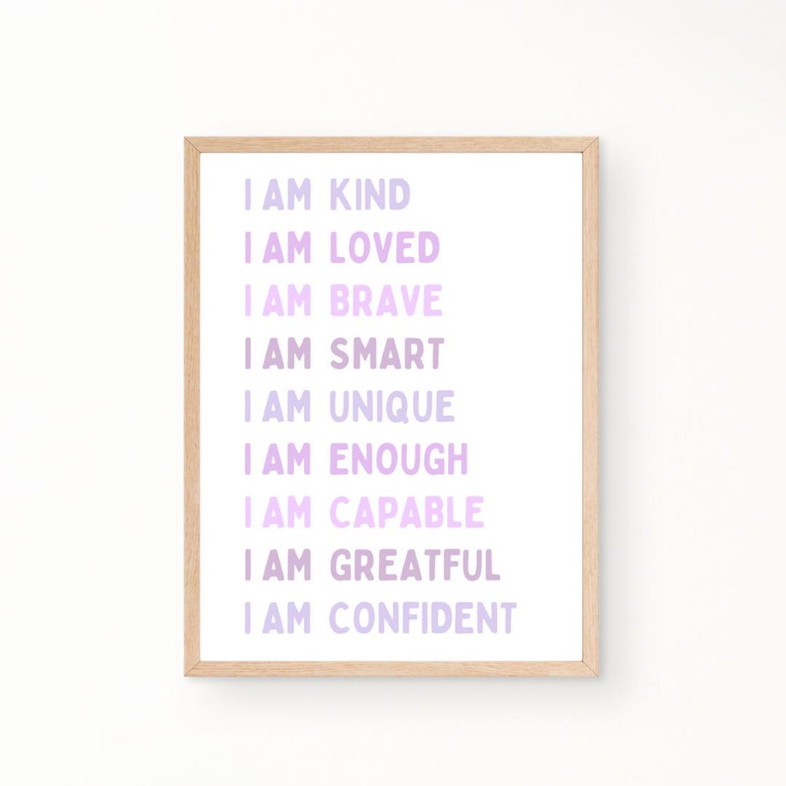 Lavender I Am Affirmations Poster For Kids Playroom Nursery Wall