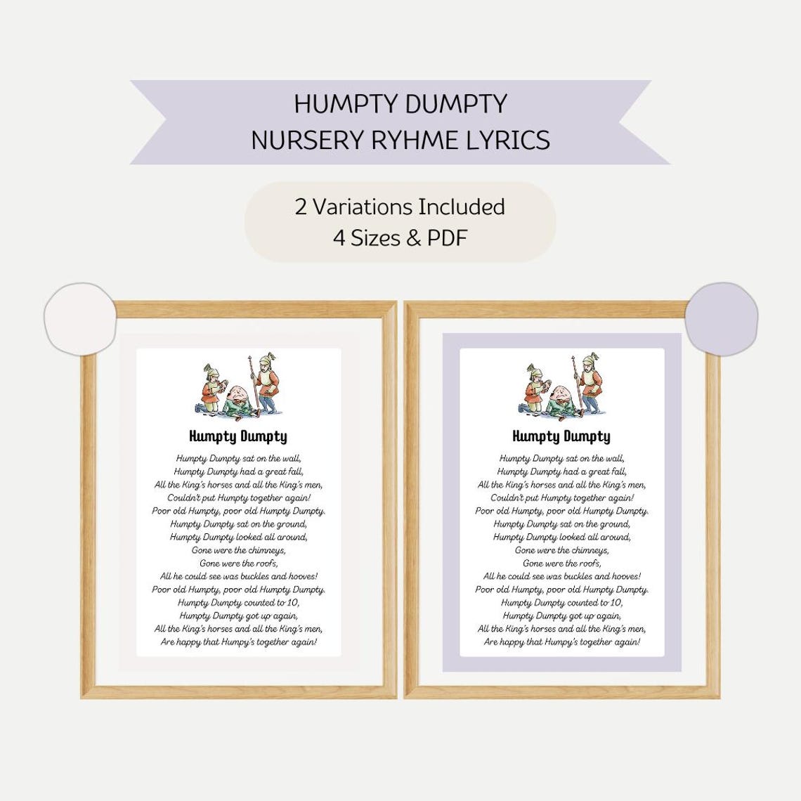 Humpty Dumpty Nursery Rhyme Lyrics Illustrated Storybook Poster