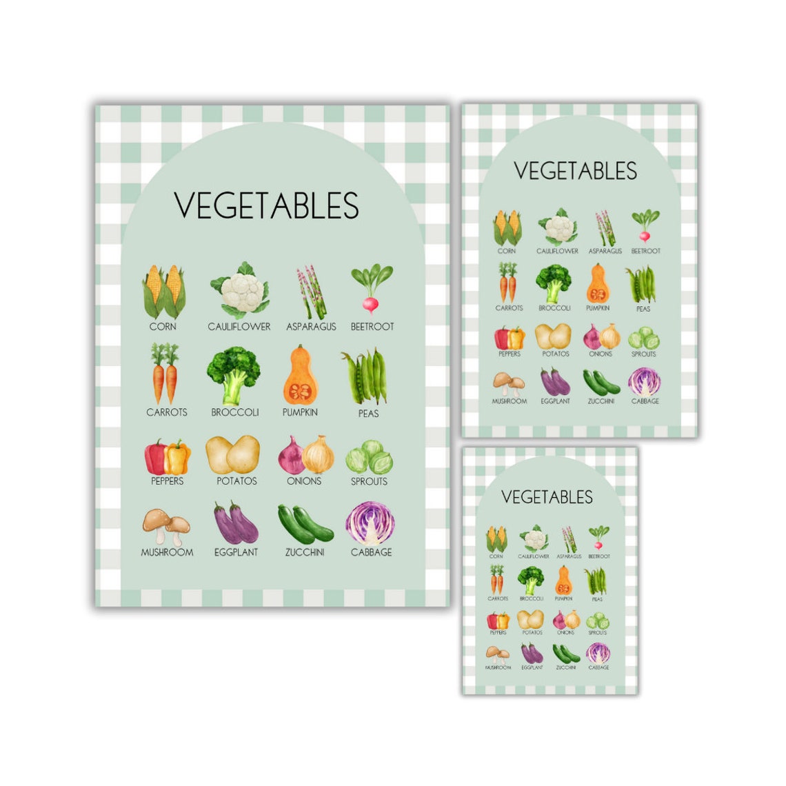 Watercolor Vegetables Educational Poster with Names for Kids Kitchen - Image 3