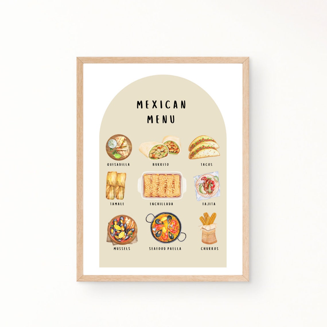 Mexican Menu Pretend Play Poster for Kids Play Kitchen and Restaurant