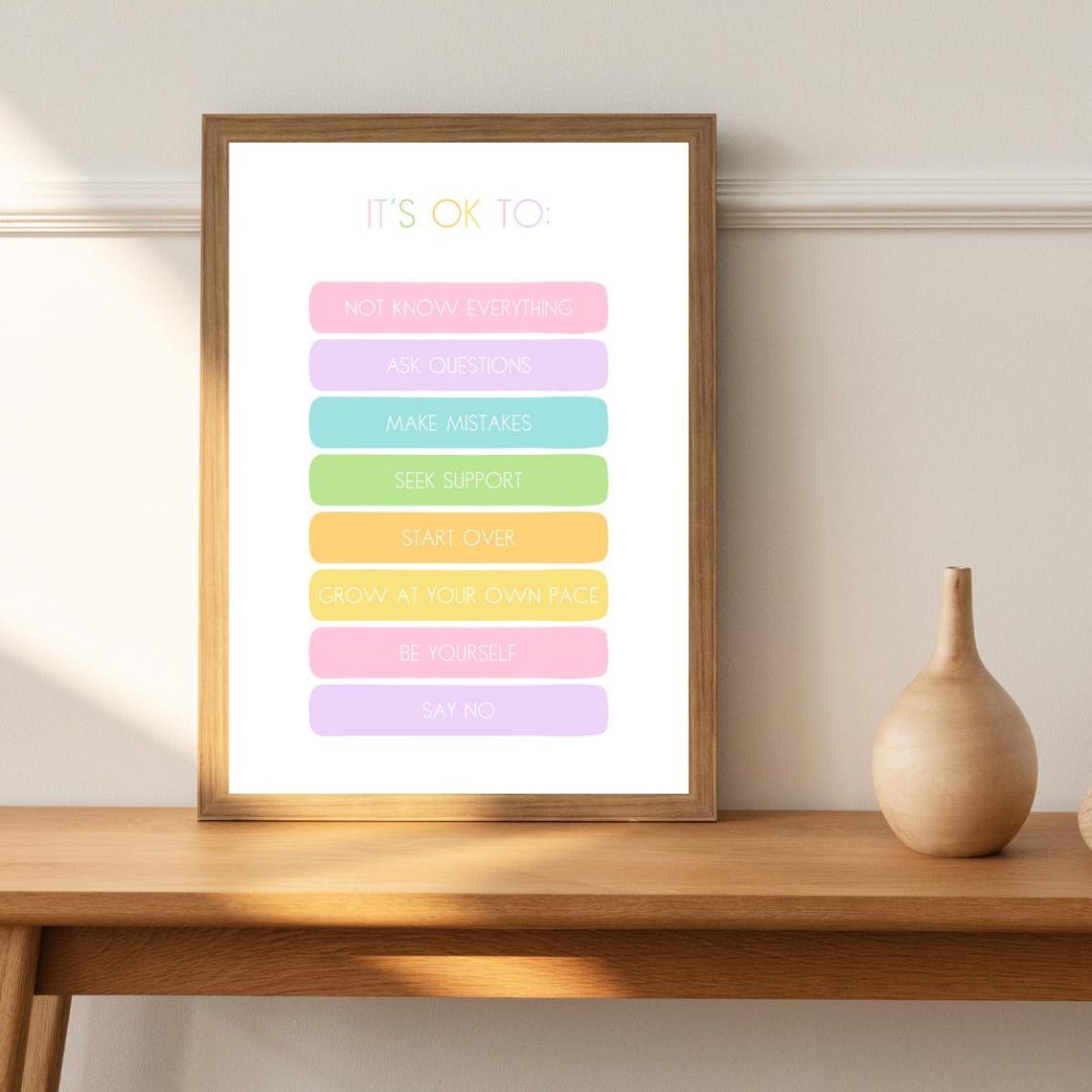 It Is Ok To Pastel Self Compassion Permission Slip Quote Poster - Image 3