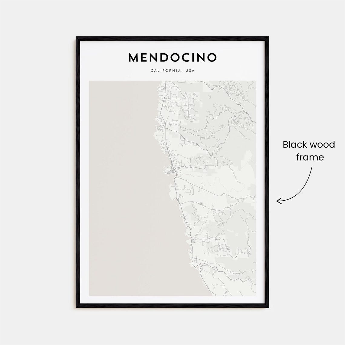 Mendocino California Rugged Coast Beige Minimalist Map Art Poster - Image 3