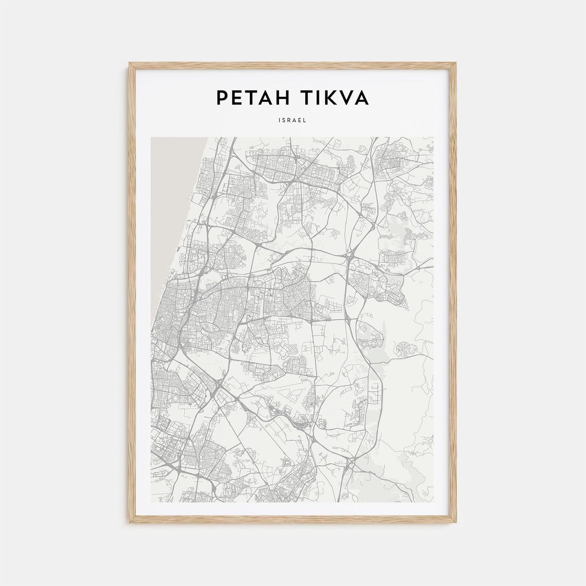 Petah Tikva Israel Minimal City Street Map Monochrome Art Poster