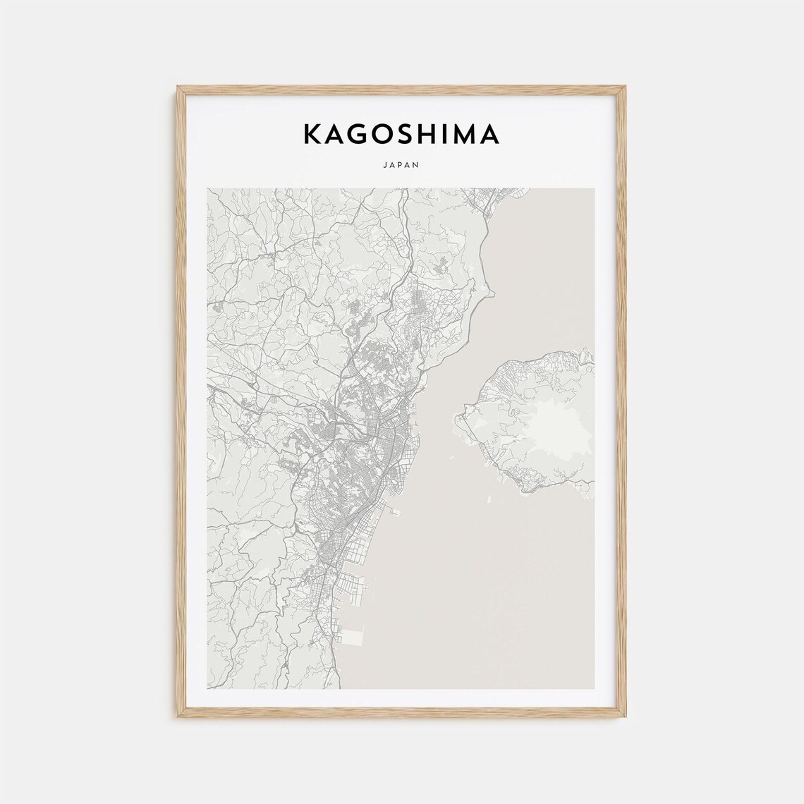 Kagoshima Japan Minimalist Bay City Street Line Art Map Poster