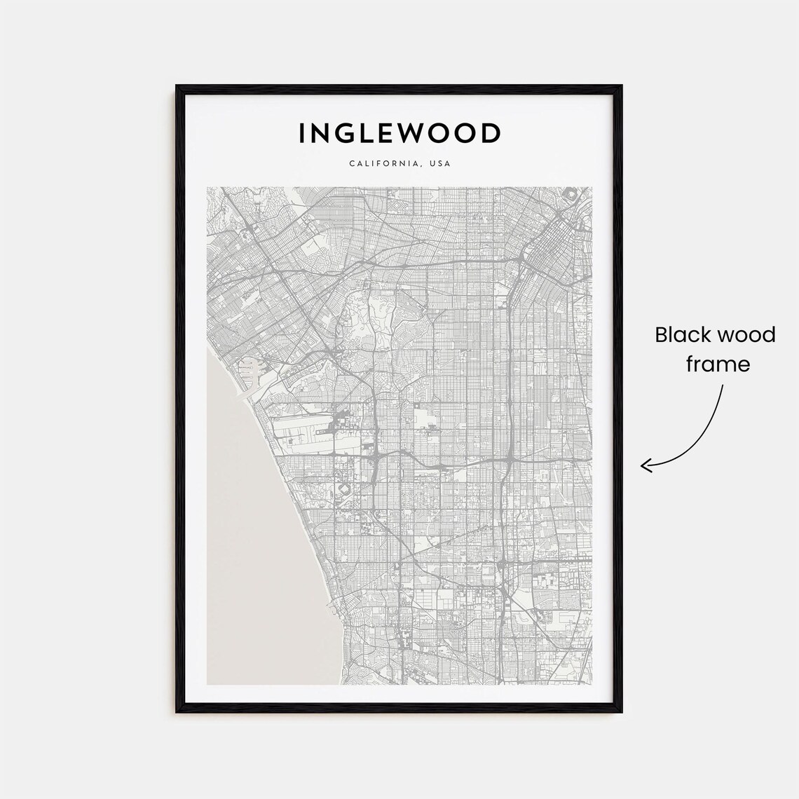 Inglewood California Minimalist Monochrome Street Map Poster - Image 3