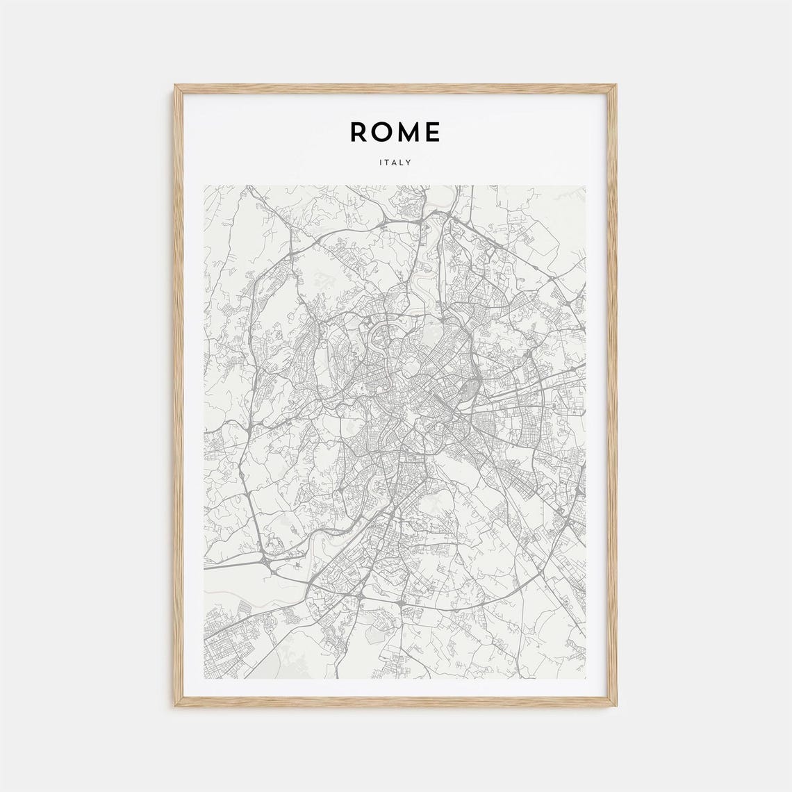 Rome Italy Minimalist Black White City Map Street Poster Gift