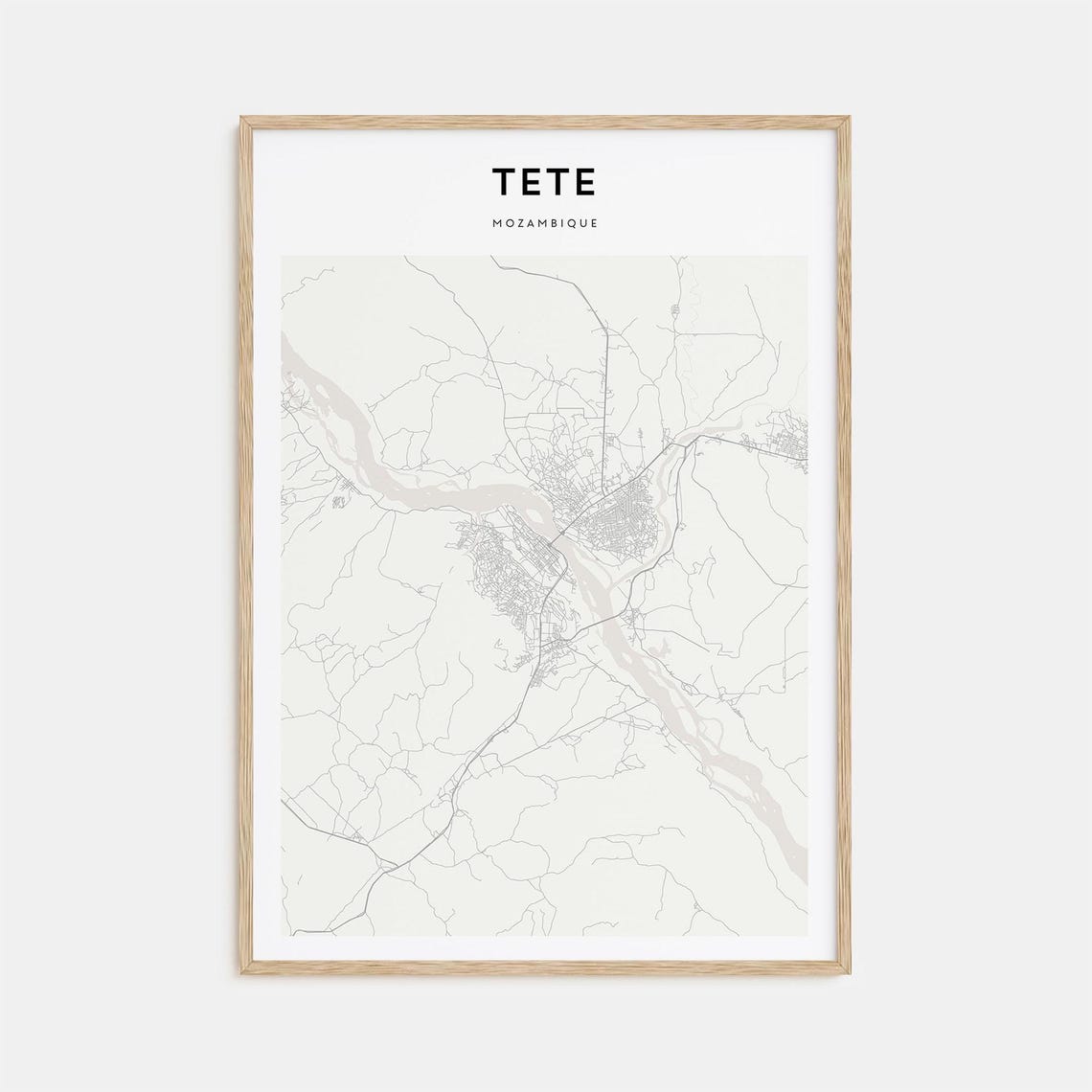 Tete Mozambique Minimalist River City Map Line Art Travel Poster