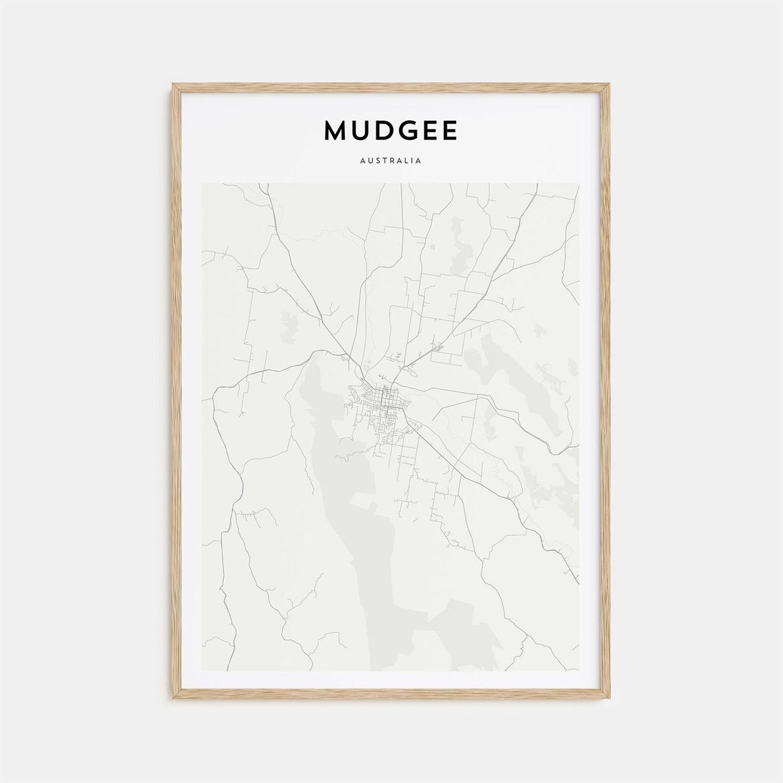 Mudgee Australia Minimalist Town Street Map Black White Art Poster