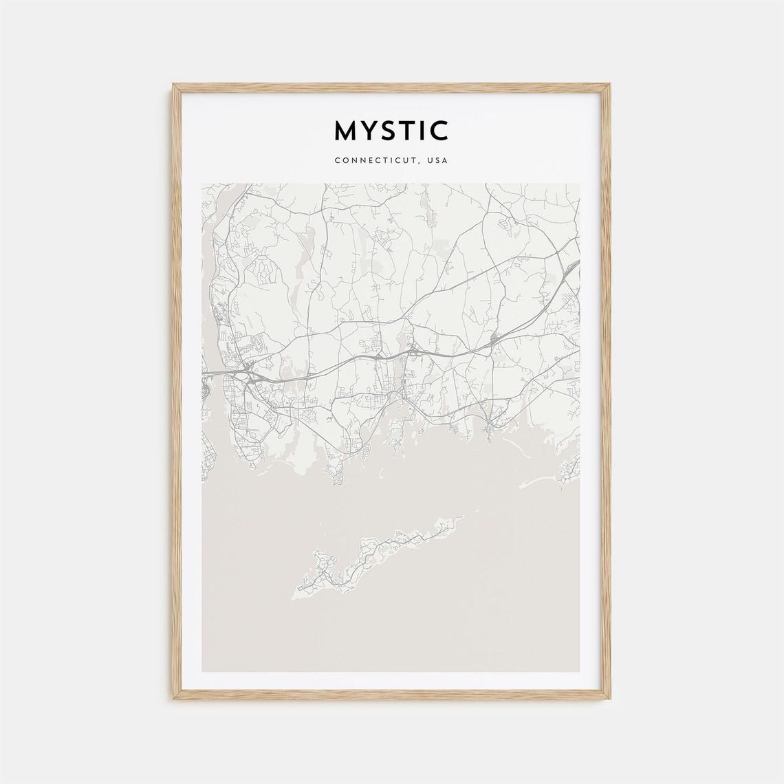 Mystic Connecticut Coastal Harbor Minimalist City Map Poster