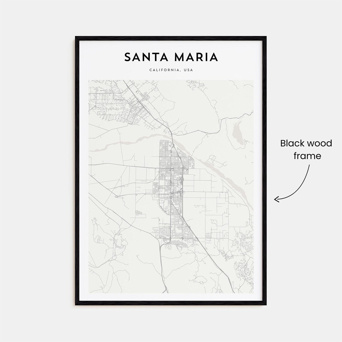 Santa Maria California USA Minimal City Street Map Black White Art Poster - Image 3