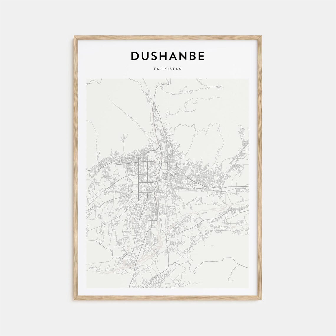 Dushanbe Tajikistan Minimalist Beige City Street Map Poster Decor