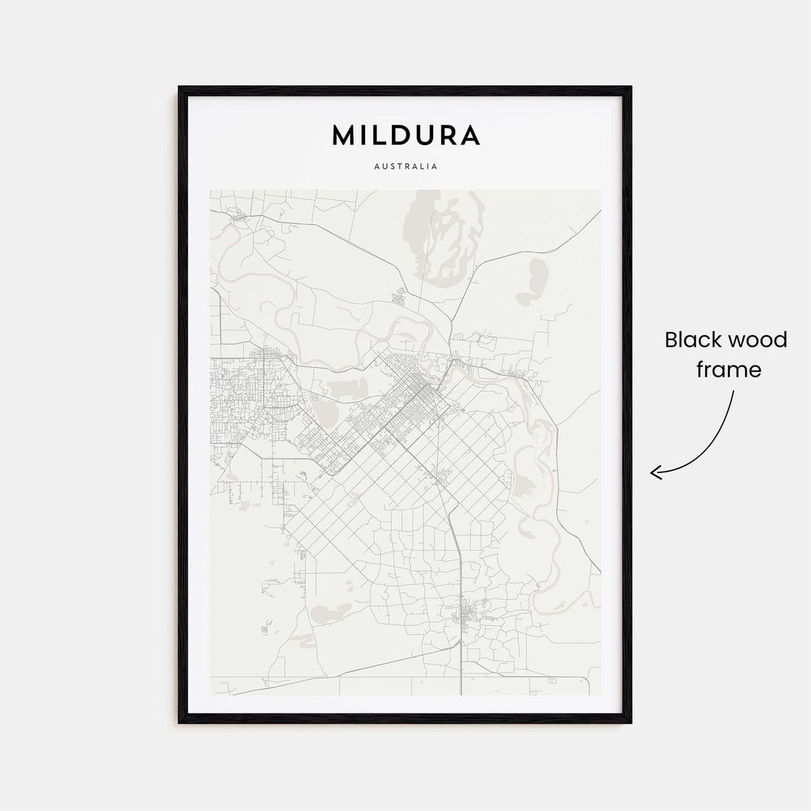Mildura Australia Minimalist Light Gray Murray River Inland Map Poster - Image 3